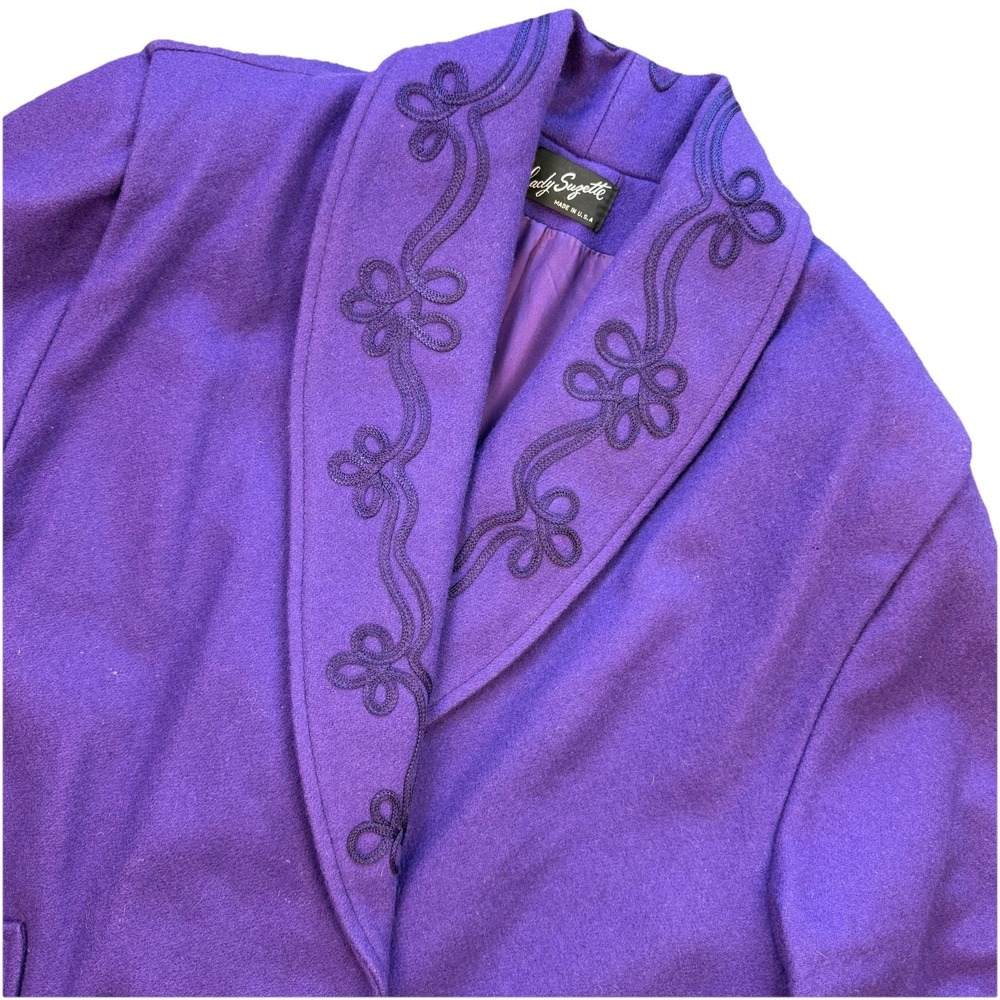 Vintage Lady Suzette‎ Wool Trench Coat Women's 2X Royal Purple Embroidered